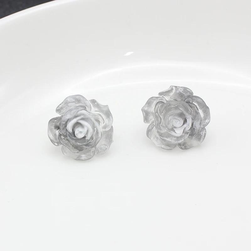 Resin Transparent 3D Flower Big Stud Earring for Women Personality Creative Lovely Simple Wedding Jewelry Girl Gift Brincos