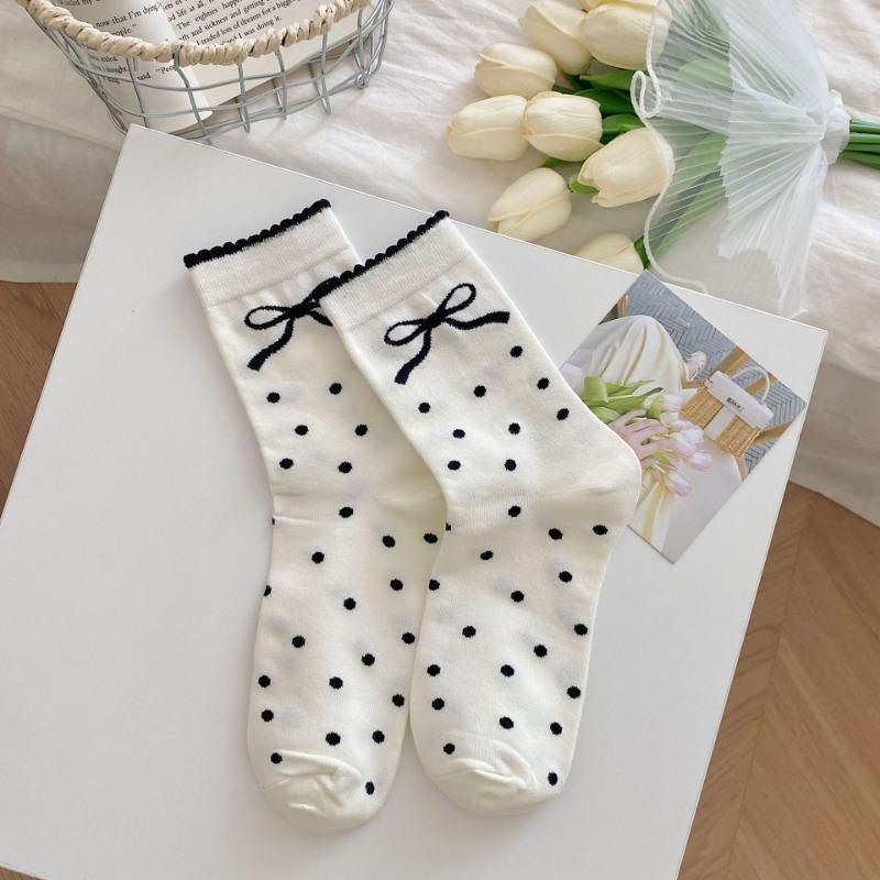 

Женские летние тонкие носки из хлопка с ворсом, в горошек, с бантом, балетные, с ветровым барабаном 1 pair