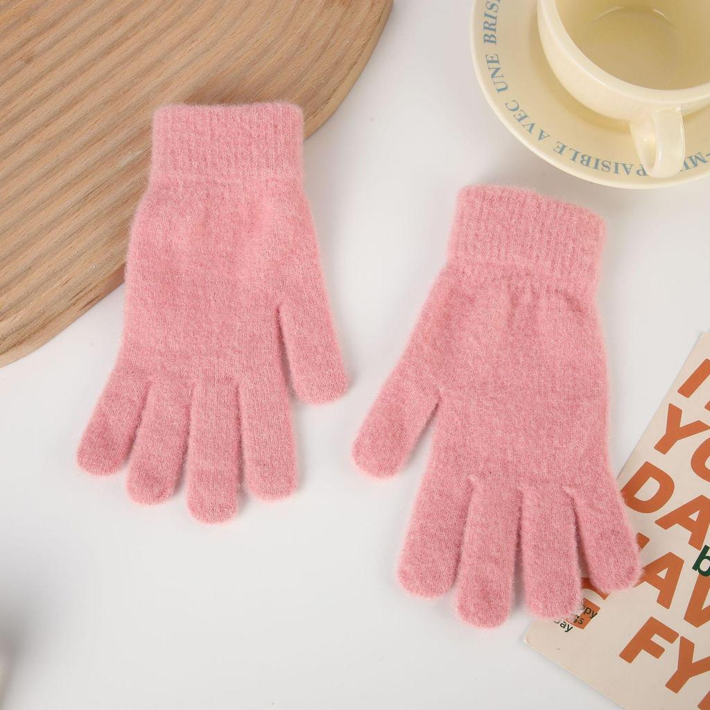 Winter Faux Rabbit Fur Knit Gloves for Women - Plush, Warm, Velvet-Lined, Five-Finger Design, Cute for Students and Ins Style