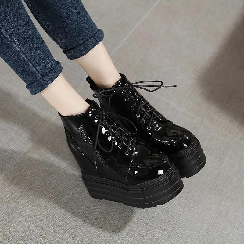 Fashion 14CM Super High Heels Platform Wedges Height Increasing Women Autumn Ankle Boots