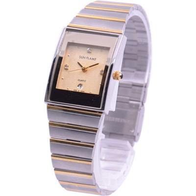 J-AXIS Men's MJG-Y75-T (Made In Japan Sun Flame) Rectangular Watch Gold Analog