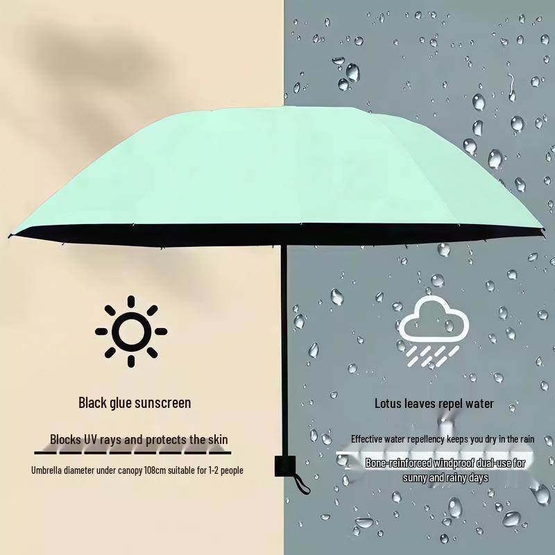 Large Dual-Use Umbrella for Sun and Rain, Manual Folding, Reinforced for Two, Black Glue Sunscreen, Suitable for Men and Women