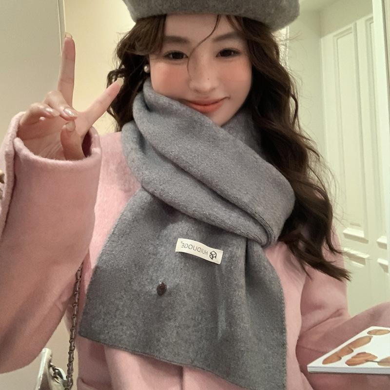 Wool Knitted Wool Warm Thickened Scarf Women's Autumn and Winter Neck Protection Scarf Soft Waxy Light Blue New