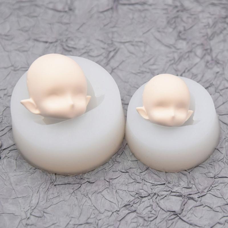 BJD Human Face Mold OB11 Soft Ceramic Q Version Happy Closed Eyes Ultra Light Clay Fondant Silicone Mold 4.5cm 6cm