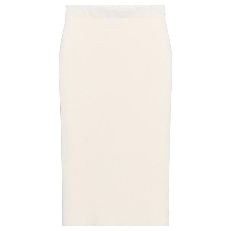 

Zaprha 2025 Summer New Western Style Simple Hem Split All-Match Knitted Midi High-Waisted Skirt 4192063 raw white L