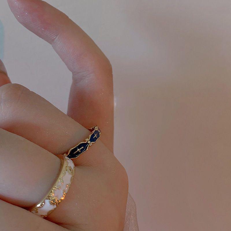 Damenring mit blauem Kreuzmuster-Emaille - Hochwertiges Nischen-Design, Leichtes Luxus-Accessoire