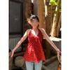 Commuter Casual Fashion Versatile Dress Retro Floral Neck Sling Vest Women's Summer New