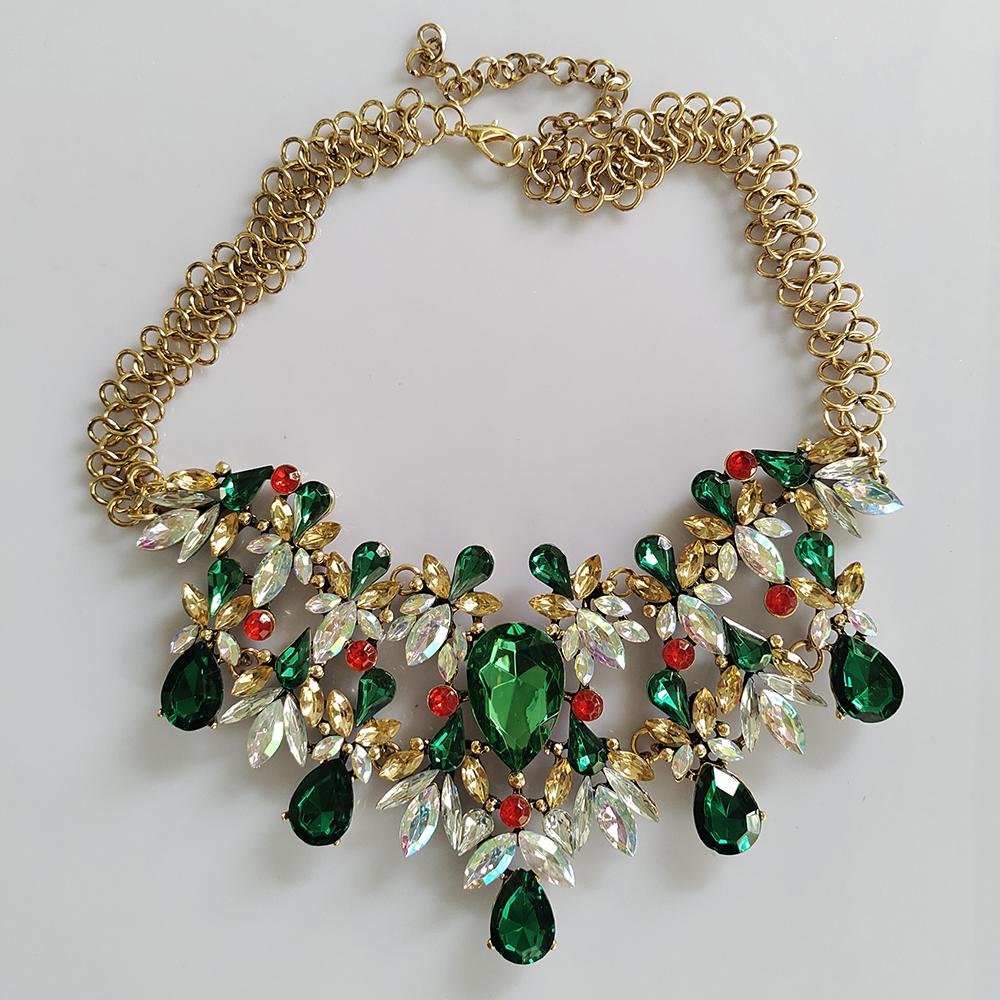 2026 New Fashion Green Clear AB Crystal Rhinestone Choker Necklace Women Indian Statement Large Collar Big Bib Necklace Jewelry