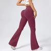 Women's Solid-Color Knit Ribbed High-Waisted Slightly Flared Slimming Seamless Yoga Flared Pants for Spring and Fall