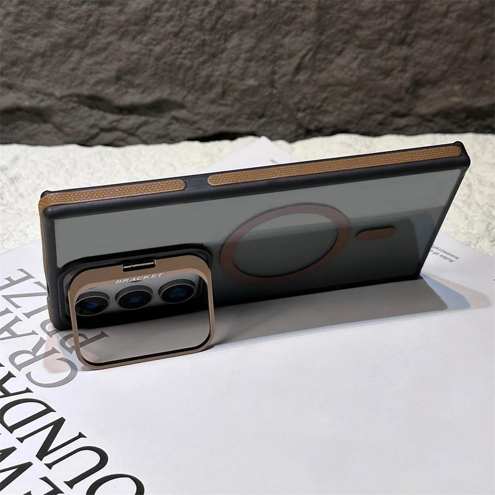 Suitable for Samsung S25 Ultra Lens Invisible Metal Bracket Mobile Phone Case S24 Magnetic Contrast Color S23FE Transparent Sleeve