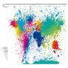 Bunter Duschvorhang Kunst Abstrakt Aquarell Mehrfarbig Regenbogen Atomare Sternenexplosion Mid Century Schwarzer Stoff Badezimmer Dekoration