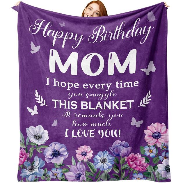 Gift for Mom from Daughter Son Flannel Throw Blanket, for Mama, Birthday Ideas, Best Mom Ever Present for Women, Soft Farmhouse Bedding Sofa Blankets
