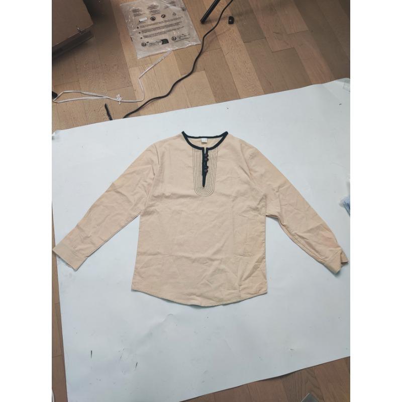 Mens Linen Blend Henley Neck Long Sleeve Casual T Shirt