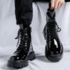 Herren Stiefel Hochwertiges Lackleder High Top Stiefel Schnürstiefel Plateau Boo Plüsch Warme Winterstiefel Motorrad Stiefelette