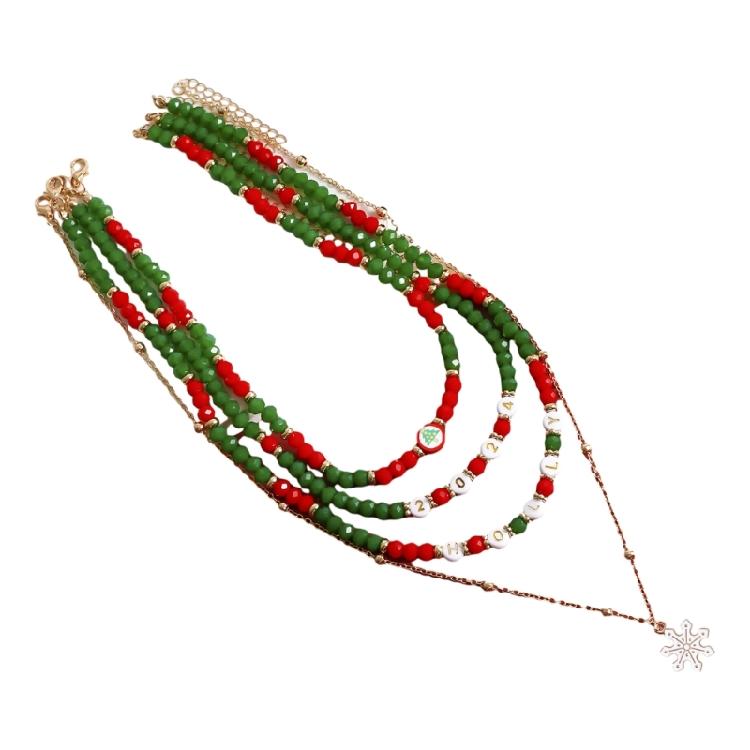 4pc Beaded Crystal Chain Necklace Delicate Santa Christmas Tree Snowflake Choker