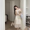 French Elegant Neck Dress Women's Summer New Retro Loose Floral Printing Temperament Medium and Long Skirt Chic