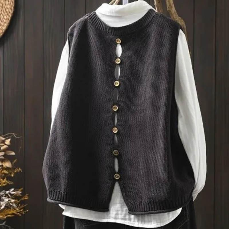 

Вязаный жилет женский свободный большого размера повседневный универсальный без рукавов на пуговицах сзади XXXL серый