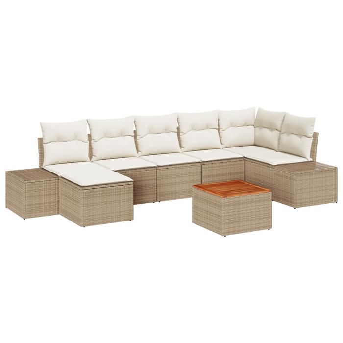 VidaXL Ensemble de canapé de jardin 8 pièces avec coussins en poly rotin beige et acacia 3347988
