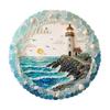 Textured Ocean Art for Home Lighthouse Sea Glass Wall Ornament, Hand Assembled Shells And Tumbled Entryway Seaside Focal Point Decor,