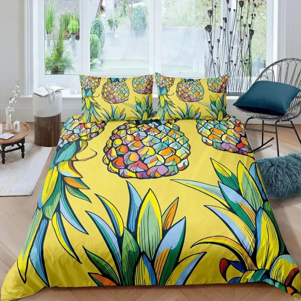 Pineapple Duvet Cover Set Black Gold Pineapple Bedding Set Polka Dot Comforter Cover Boys Girls Luxury Quilt Cover Full Queen