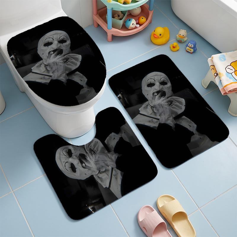 Art the Clown (5) Flannel Toilet 3 Piece Set Soft Bathroom Toilet Seat Cover Non-Slip Bath Rug Home Bathroom Decor