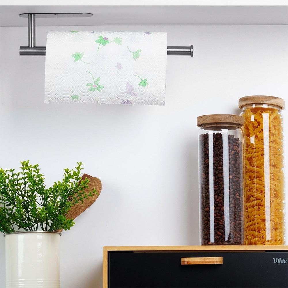 Wall-Mounted Self-Adhesive Paper Towel Holder, Screw-On Kitchen Hanger