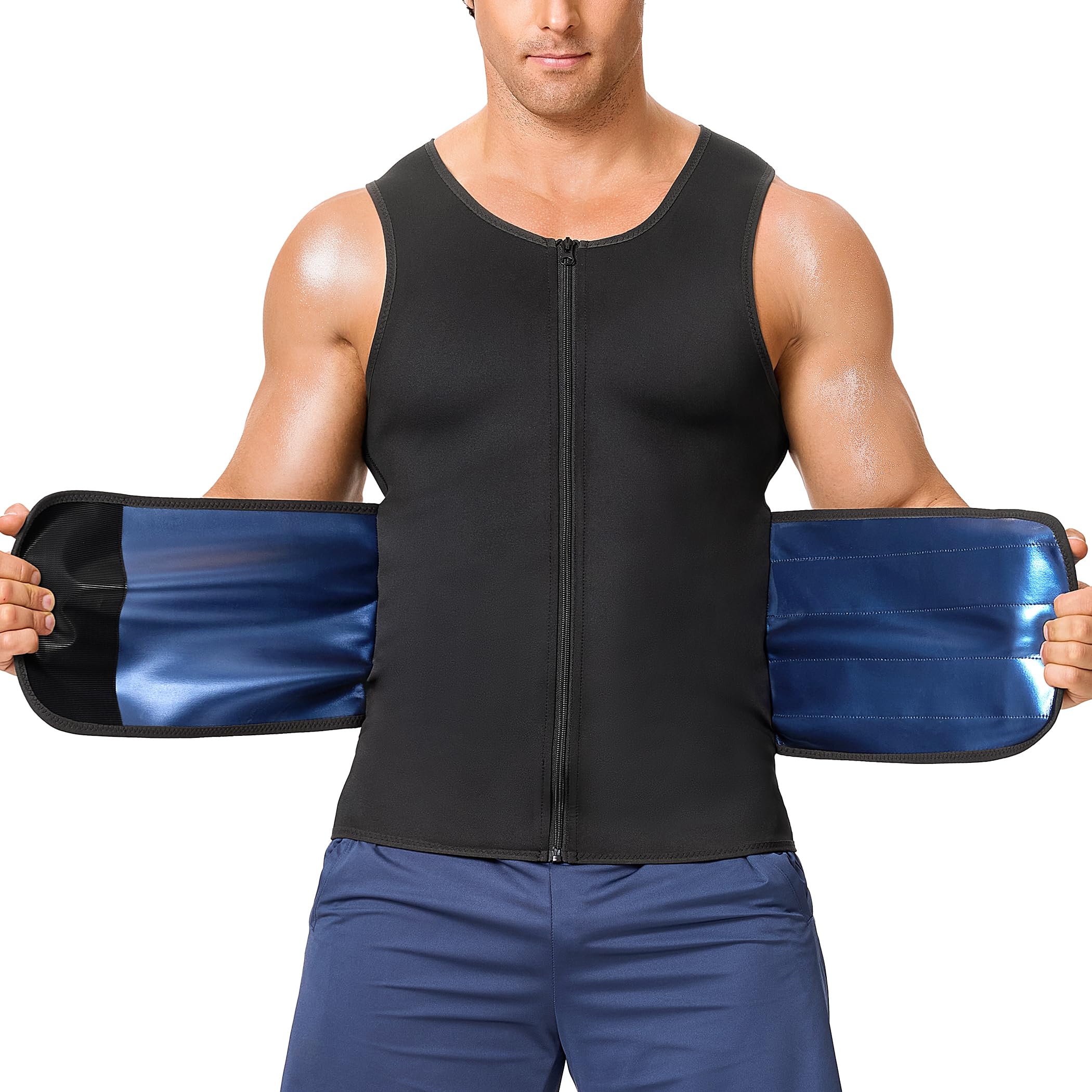 

Sawaiko Sauna Exercise Walking Gym Sauna Running Waist Shaper Size Shirt, Wear, Wear, Wear, Suit, Men s Vest, (Black/Navy, M)