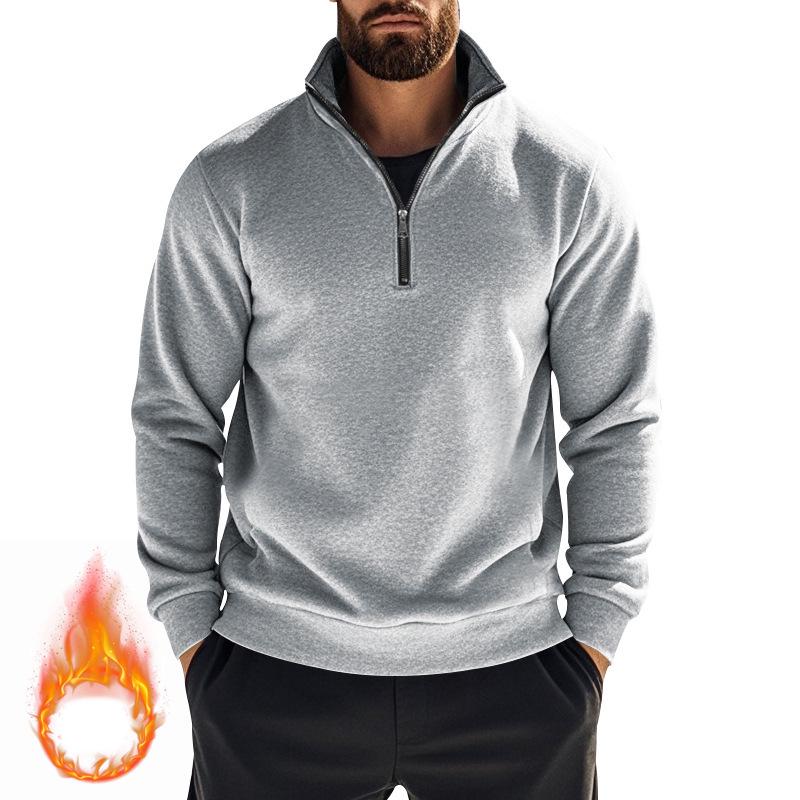 Men's Autumn Winter Casual Zipper Stand Collar Fleece Hoodie Jacket
