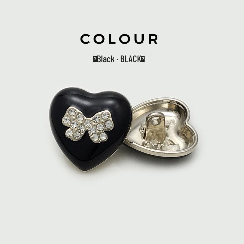 

Heart-Shaped Rhinestone Bow Button Tweed Coat