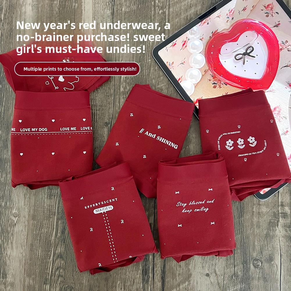 Female Spring and Autumn New Year Red Non-trace Waist Triangle Briefs