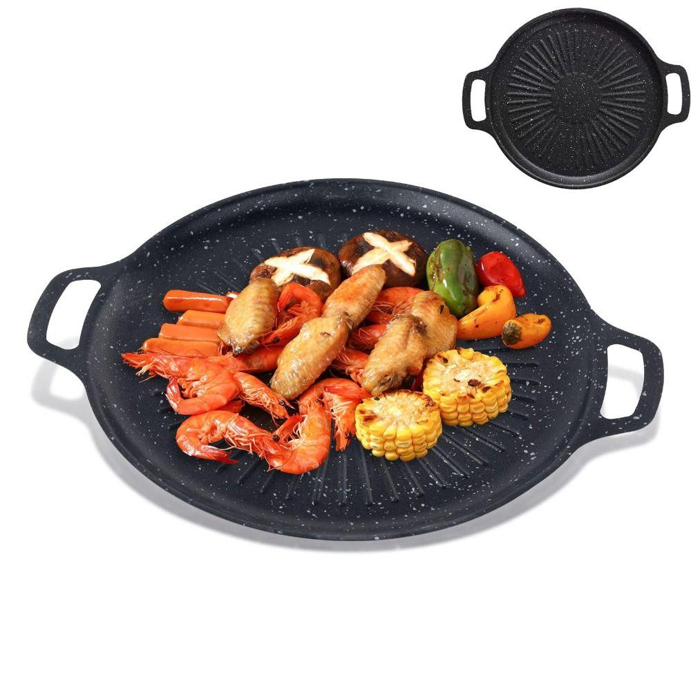 With Handles BBQ Grill Pan Heavy Duty Non-Stick Grill Pan New Round Griddle Pan  For Stove Tops