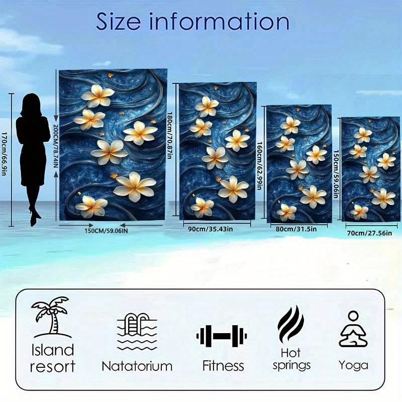 1pc Quick-Dry Microfiber Beach Towel - Super Soft, Large Blue Waves & White Flowers Design,Multi-Use for Swim,Contemporary Style