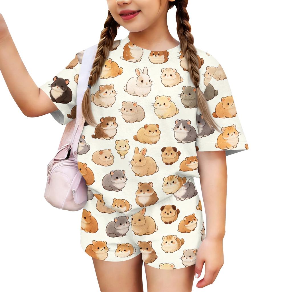 Kids Casual Short Sleeve Top and Shorts Set Animal Print Lightweight Comfortable Summer Outfit for Boys and Girls Soft Fabric