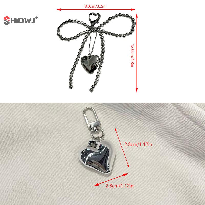 1Pc Pearl Bowknot Heart Pendant Keychain Beaded Phone Charm Detachable Bows Lanyard Handmade Keyring Jewelry For Bag Purse