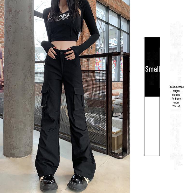Spring 2025 Women's Black High-Waist Slim Fit Flared Workwear Pants