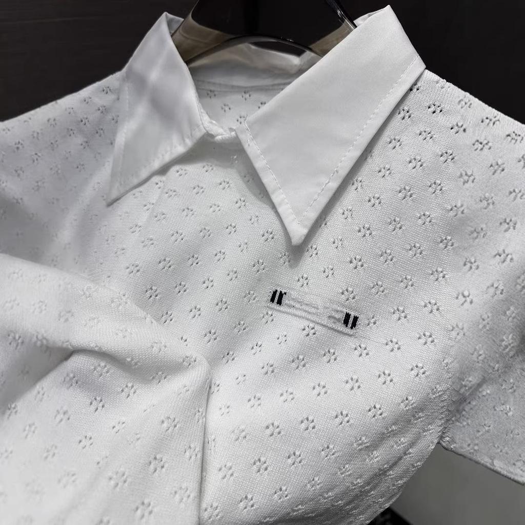 Miu Style Lapel Knit Hollow Short Sleeve Versatile Top - Summer 2026 New Arrival