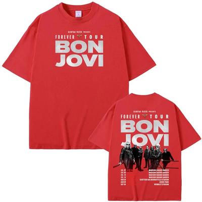 T-shirt Bon Jovi Grunge Band Forever TOUR 2026 Estiva Casual 100% Cotone Confortevole Alta Qualità Grafica 100% Cotone Top