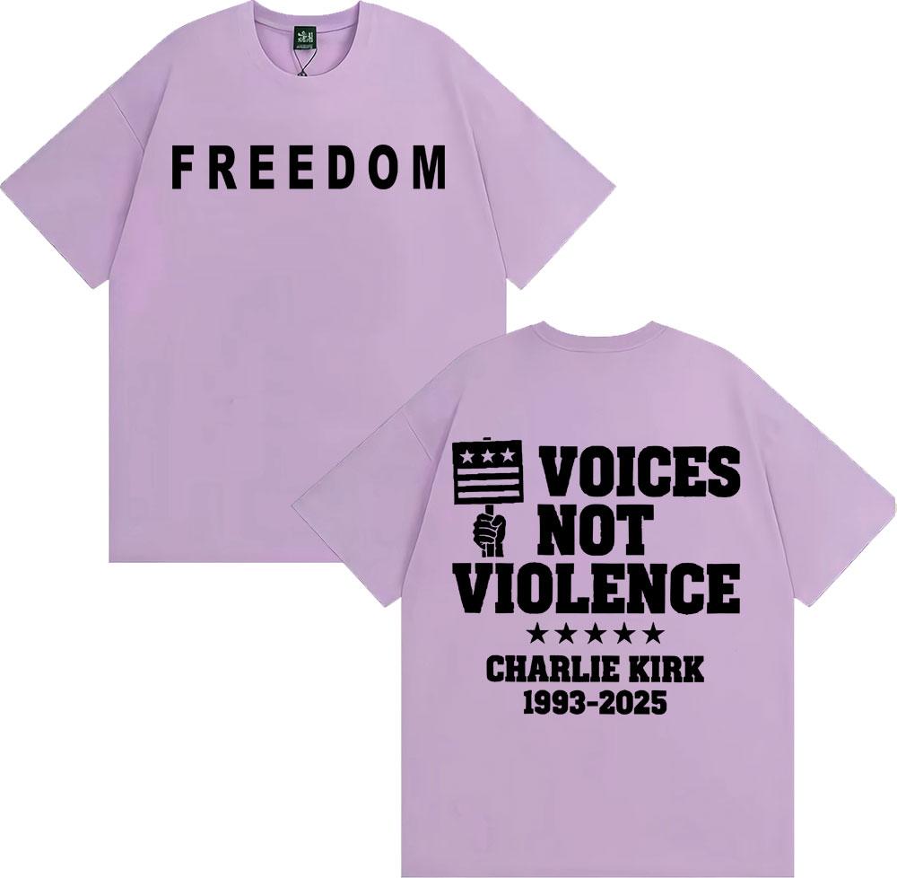 Freedom Charlie Kirk T Shirt Prayers Up for Charlie Voices Not Violence Tshirts Unisex Women Casual 100 Cotton Tshirt Streetwear