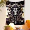"Boho Skull with Feathers and Mandala" Patterned Tapestry Decorative Wall Hanging, Home Bedroom Living Room Decor