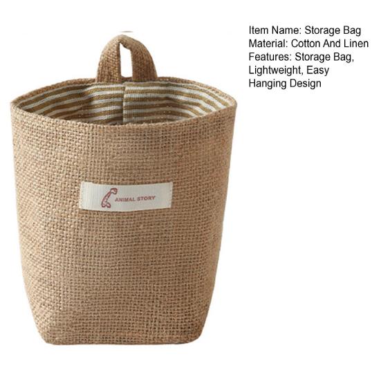 Storage Bag Cotton Linen Non-Woven Pocket Lightweight with Hanging Hole Wall Mounted Pouch for Bedside Bed Frames