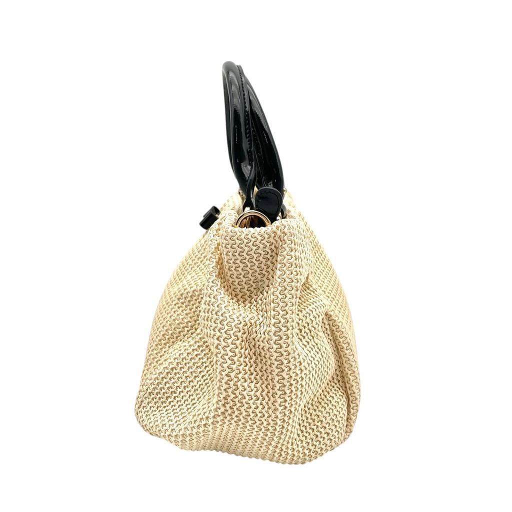 Used ANTEPRIMA 2way handbag RAFIA BOW RAFIA BOWHandbag Ivory/black enamel Women