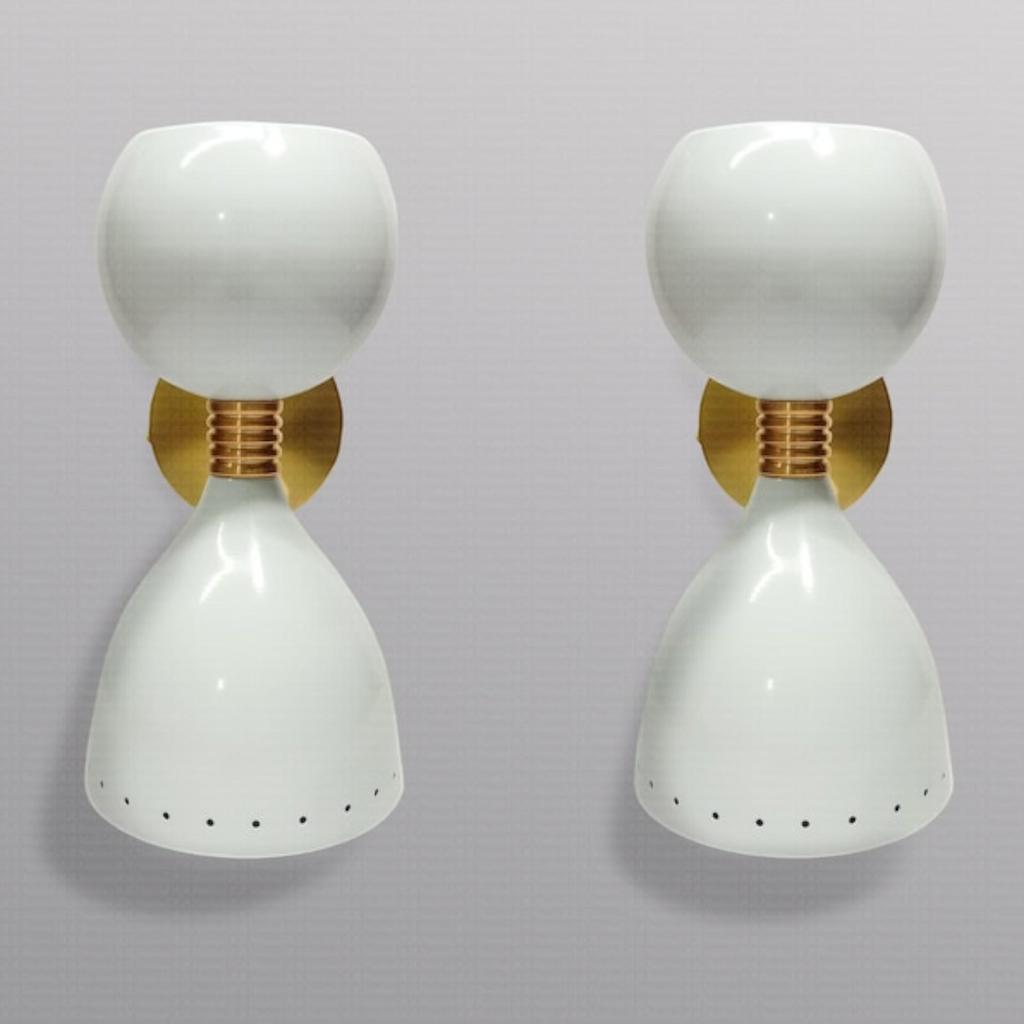 1950s Mid Century Wall Sconce - 2 Bulb Wall Light - Brass Bell-Cone Shape Wall Fixture(Multicolor, Set of 2)