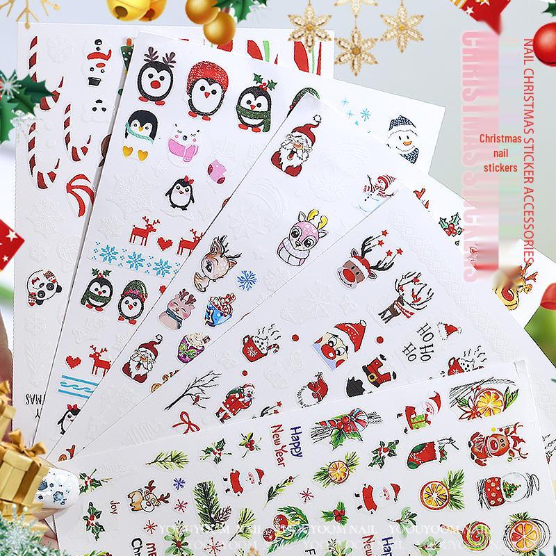 Cute Christmas Nail Stickers: Snowman, Santa, Snowflake & Reindeer Designs