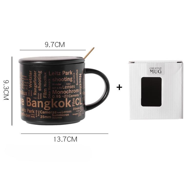 

European style Black and White Mugs Gold English Ceramic Cups Covered Spoons Coffee Cups Gift Cups Commemorative Light Luxury Gift Boxes 401-500ml чорний