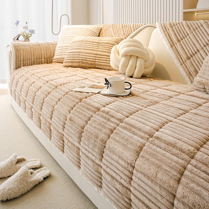 Thickened Sofa Cushion Winter Plush Non-slip Seat Cushion Cream Wind Strip Plush Autumn and Winter Bay Window Cushion