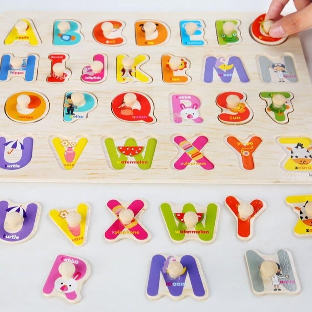 Cartoon Grasp Boards 3D Wooden Puzzle Animal Alphabet Scratch Board Puzzle Traffic Sensory Play Grasp Boards Puzzle Children