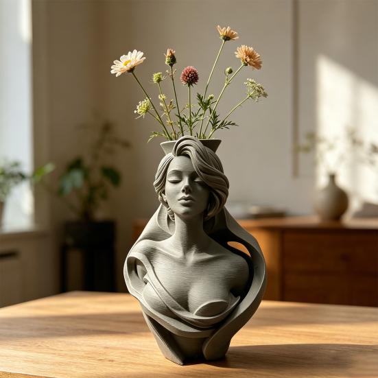 3D Printed Human Bust Vase Artistic Sculpture Planter for Succulents Matte PLA Desktop