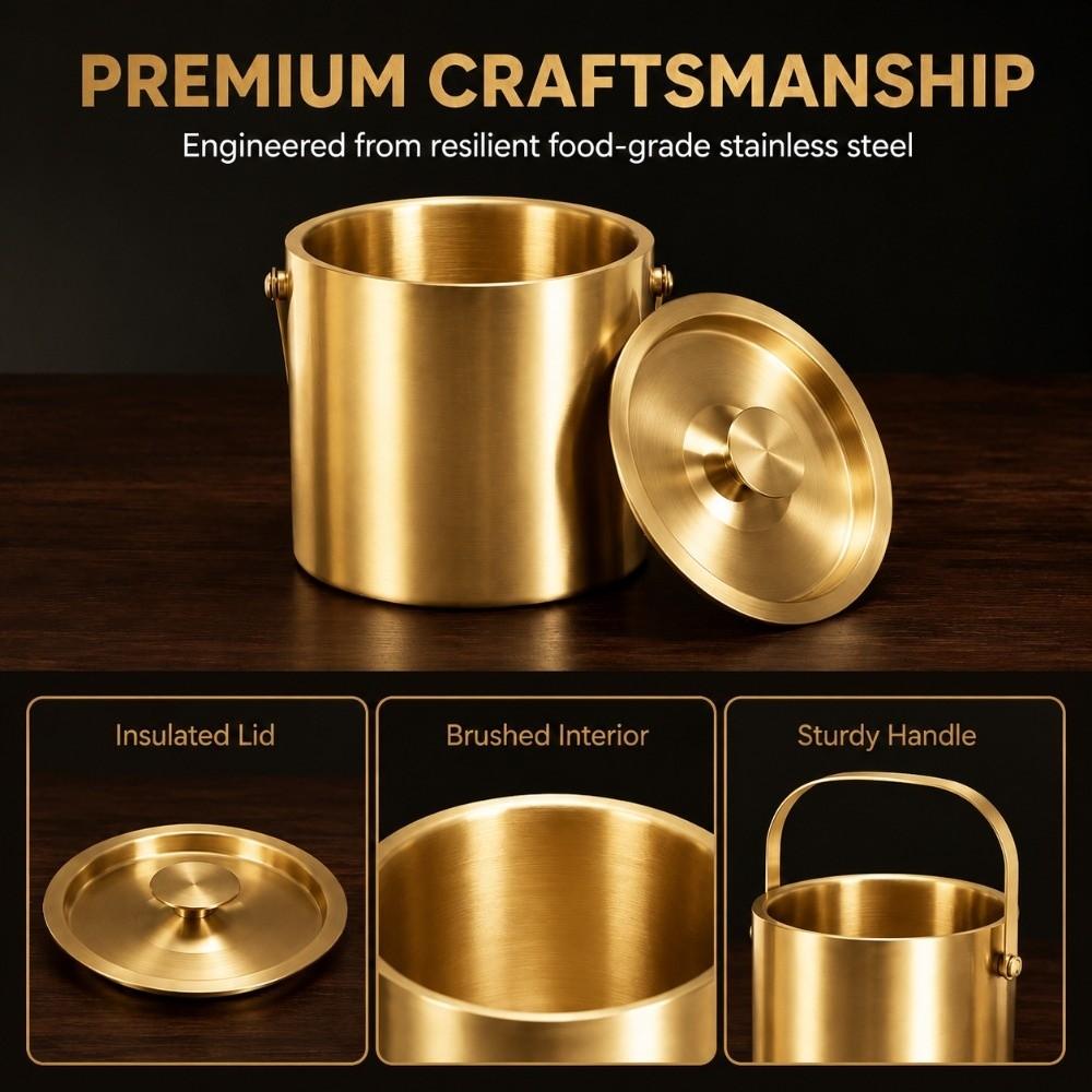 Double-Wall Stainless Steel Ice Bucket With Lid Insulated Drink Cooler Wine Chiller  Events