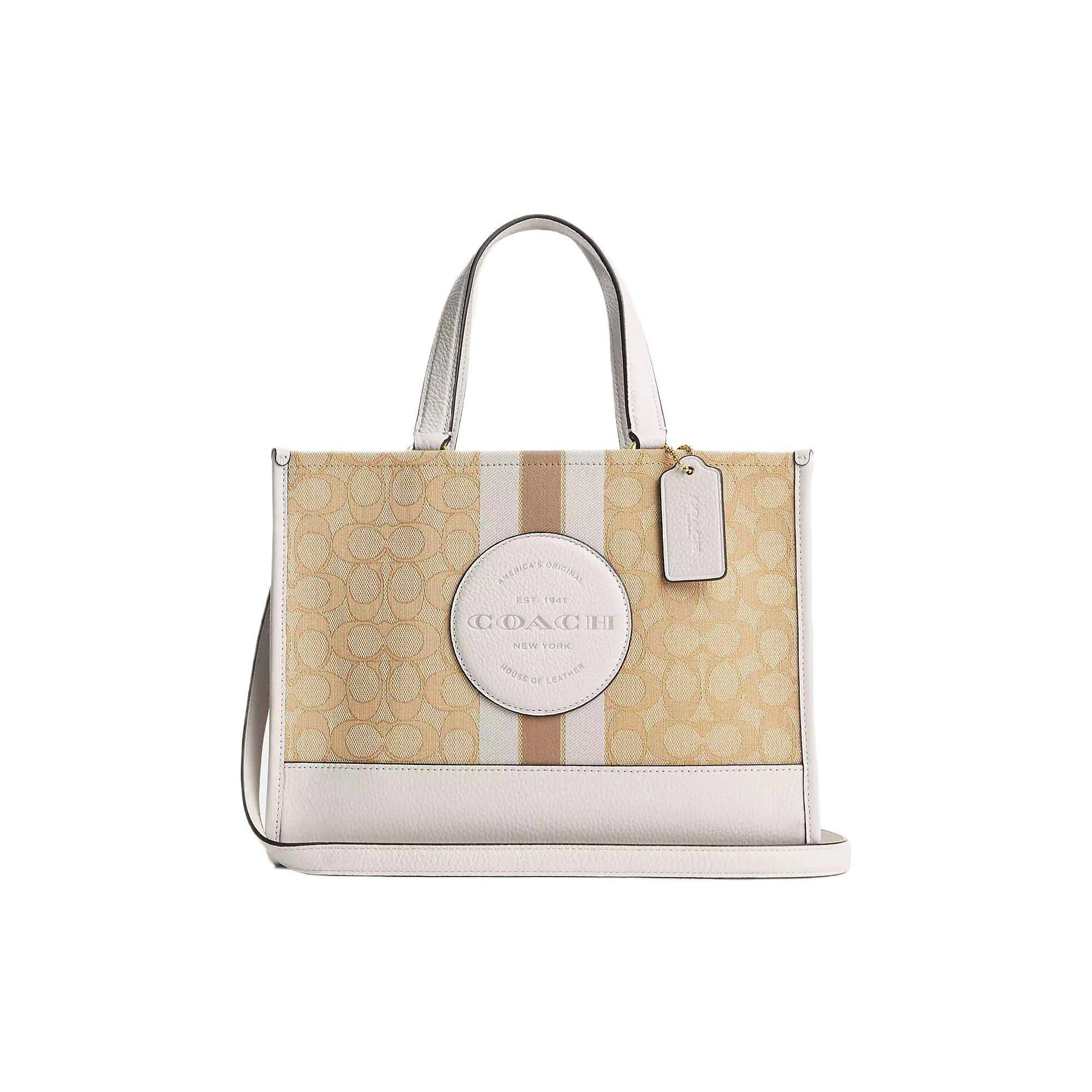 

COACH Dempsey 30 Textured Logo Striped Classic Monogram Pebbled Jacquard Leather Shoulder Tote Bag Large Women handbags CQ877-IMDQC Basic Set (Bag+Dust Bag)