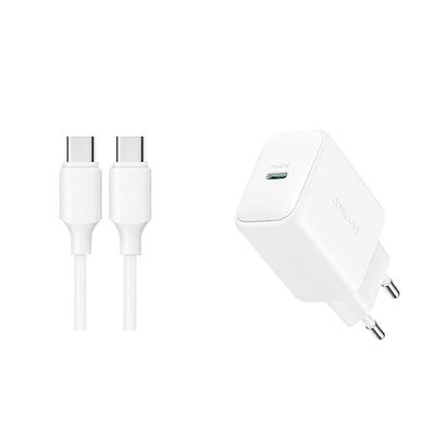 USBC PD QC 20W Wall Charger, USBC Cable, 1m, White